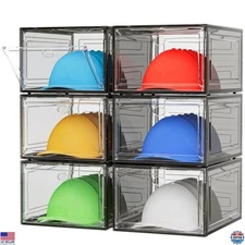 YKLSLH Premium Hat Organizer Box - 6-Pack for 40 Hats, Durable Plastic, Clear