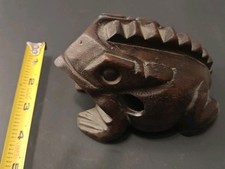 Vintage Carved Wooden Toad Frog African Music Maker Folk Art Hand Carved