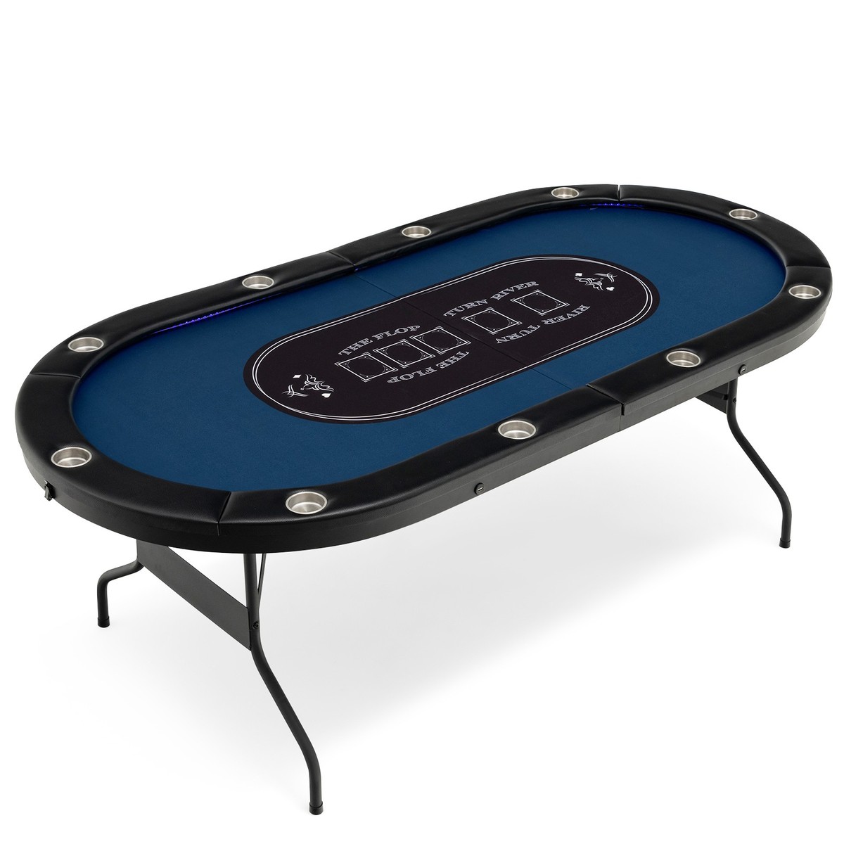 10人用LEDポーカーテーブル　　 スマートフォン充電用USBポート付き Foldable 10 Player Poker Table Casino Texas Holdem W/ LED