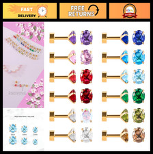 12 Pairs Stainless Steel Birthstone Stud Earrings Set - Heart, Star, Square, Tea