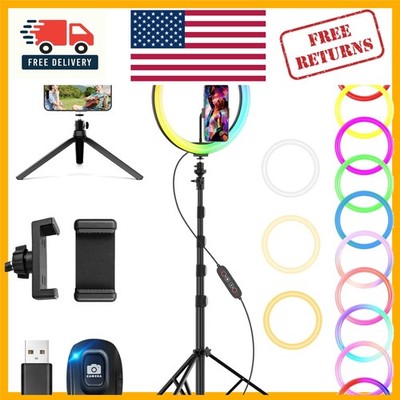 12'' Dimmable RGB Selfie Ring Light with 73'' Tripod & Phone Holder for Creators