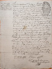1728 France Handwritten Legal Manuscript  Taxed Paper w/ Royal Stamp Signed Rare