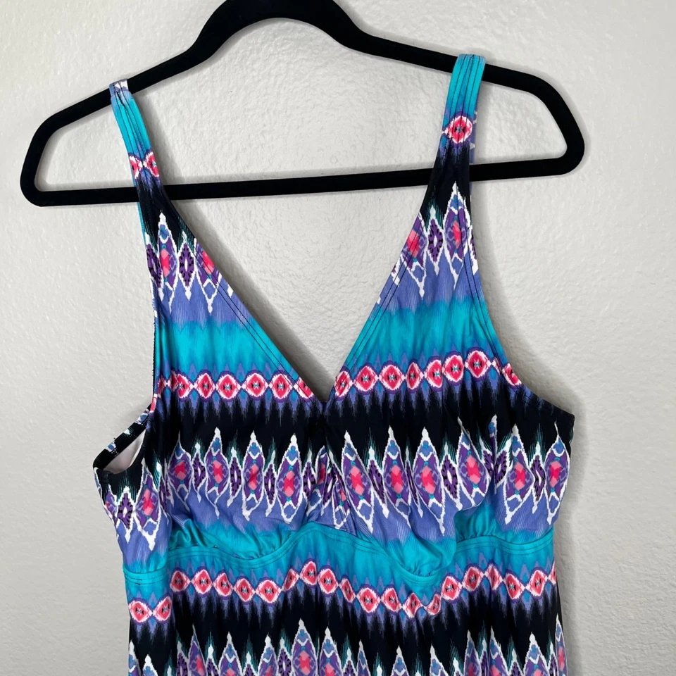 La Blanca Womens 22 Blue Purple Geometric One Piece Swim Suit Dress - Image 3 of 4