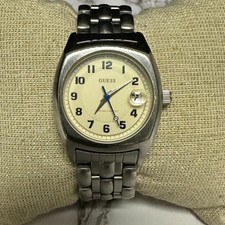 Vintage Guess Watch Women Waterpro Silver Tone Date Window New Battery 6.5 Inch