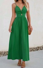 Nwt  Cupshe Women's Green Front Twist Keyhole Maxi Dress  Small Tie Back.