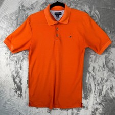 Tommy Hilfiger Mens Orange Pique Short Sleeve Polo Shirt Size Small Flag Logo
