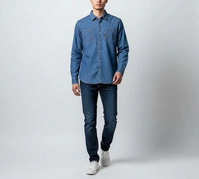 G-Star A Crotch Work Shirt Herren Groß Blau Denim Kragen Western Stil - Bild 1 von 4