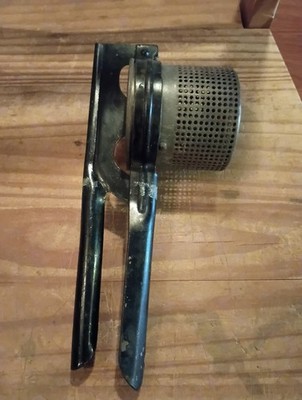 Antique UNIVERSAL Potato Masher Steel Strainer Cup Press Vintage