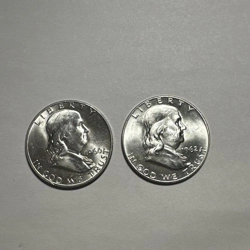 X2 1960 D, And 1962 D Benjamin Franklin Half Dollar .90 Silver Au