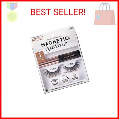 KISS Magnetic Eyeliner & Lash Kit, Charm, 1 Pair of Synthetic False Eyelashes Wi