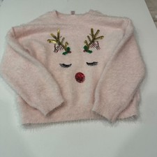 Holiday Time Pink Fuzzy Reindeer Sequin Christmas Sweater Girls XL 16-18