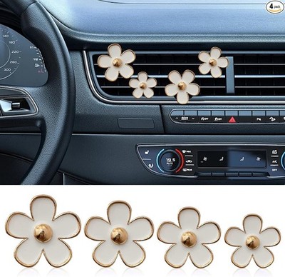 4PCS White Flower Air Vent Clips, Cute Car Air Freshener and Diff Color: White