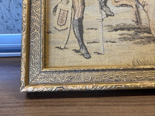Vintage Antique Frame Woven Tapestry Victorian Courting Couple Scene - Picture 3 of 6