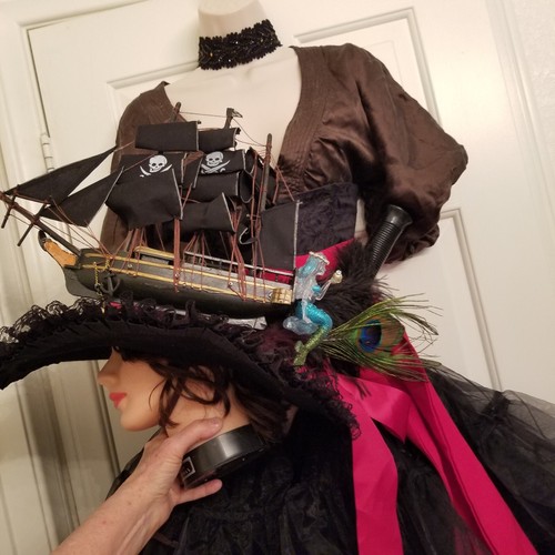 Custom Pirate Jolly Roger Hat Complete Costume Multiple Pieces Some NWT SZ S-M - Picture 2 of 19