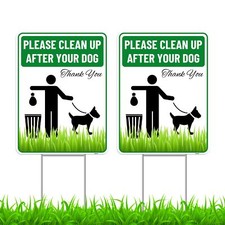 2PC Clean Up After Your Dog Sign with Stakes, 9 Inches by 12 Inches - Corruga...