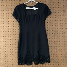 Liz Claiborne Lizwear Little Black Dress Formal Lace Hem Midi 90s 80s Glam 10