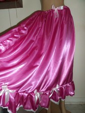 SISSY DEEP PINK SATIN 37" LONG PETTICOAT FRILLY HEMLINE LACE  BOWS 30-46 WAIST 