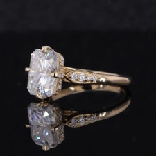 Radiant Cut Hidden Halo Moissanite Wedding Ring, Vintage Art Deco Ring For Women