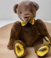 FAO Schwarz Anniversary Teddy Bear Gold Bow Tie 14" Brown Plush Stuffed Animal