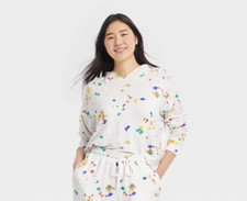 Colsie Splatter Print Fleece Lounge Sweatshirt Women's XS Rayon Pullover TOP