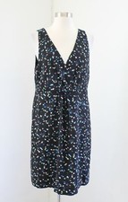 J Crew Wrap Front Dress in Painted Dots Size 12 Black V Neck Polka Dot Blue
