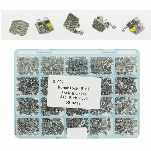 50 Kit Dental Braces Metal Orthodontic Brackets Mini Roth 022 345 Hook Monoblock - Picture 2 of 12