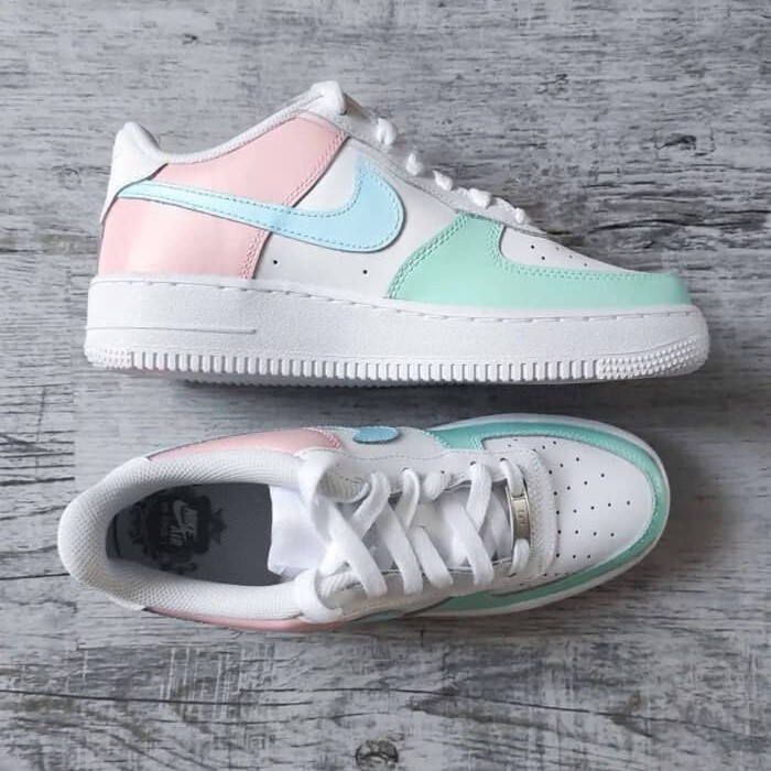 High Top Nike Shoe Custom Air Force Women's Pastel Blue Green