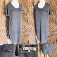 YAYA Grey LINEN COTTON Knit SHIFT Dress Sz XL 14 L37” ZIP DETAIL Arty LAGENLOOK