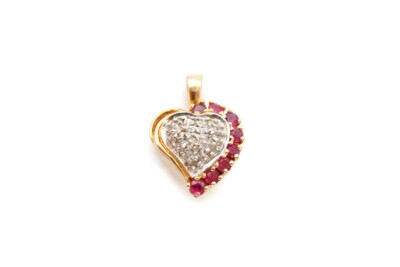 14k Gelbgold Rubin Diamant Herz Anhänger R5