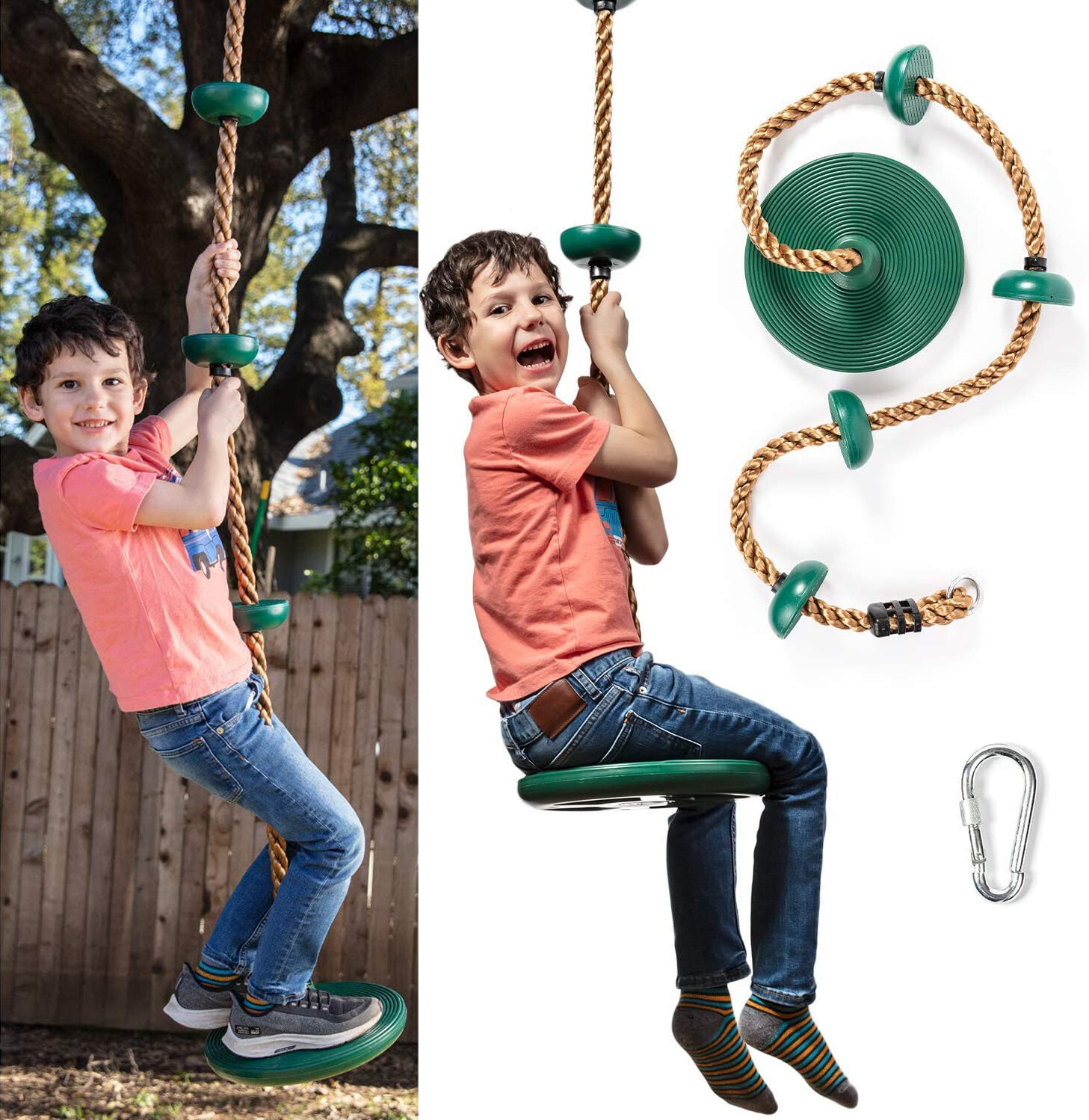 Tree Swing Gym Climbing Rope w/Platforms&Disc Swing Seat Playground