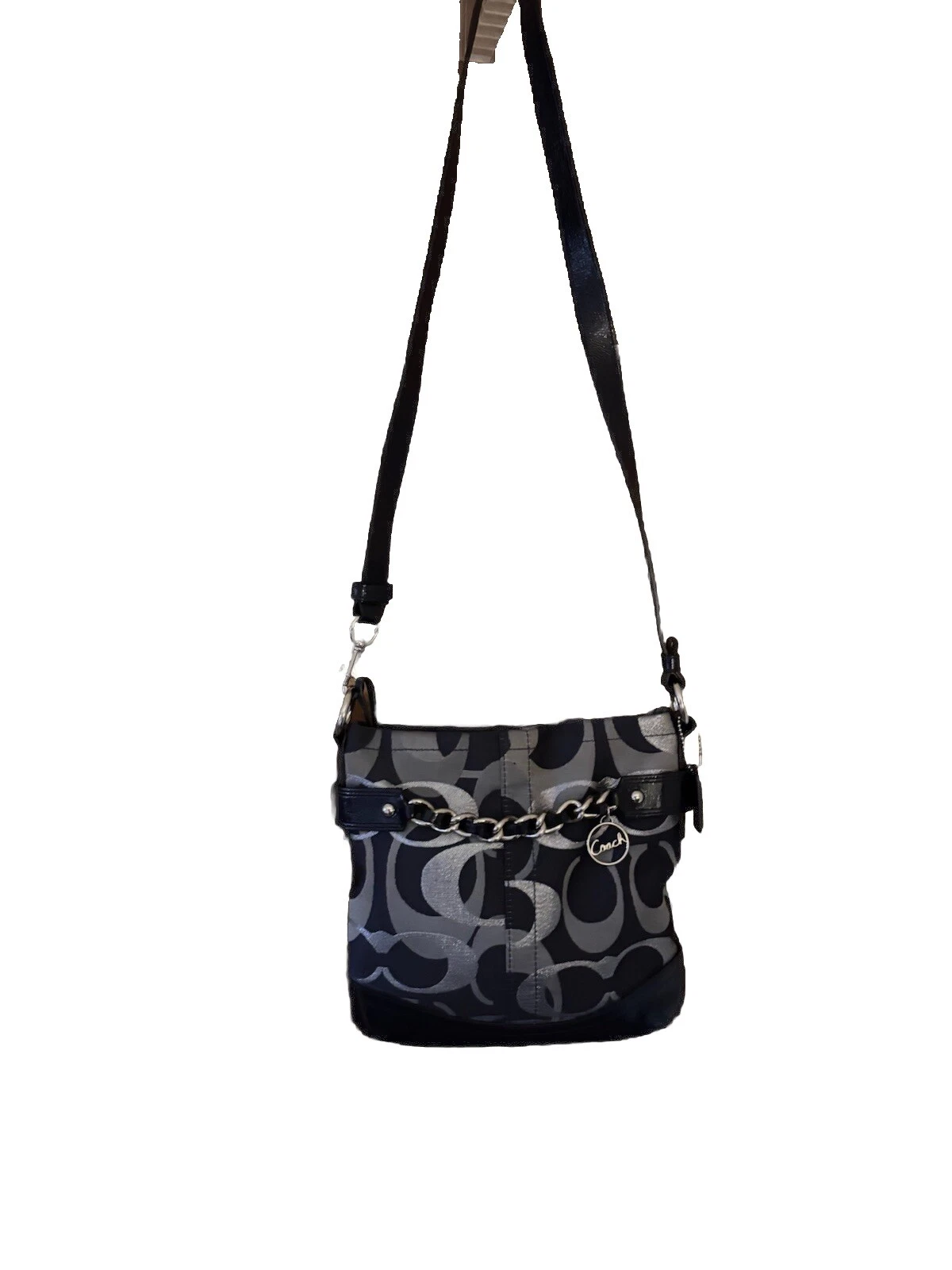 Amazing Coach Signature blu navy borsa a tracolla con catena davanti 19820