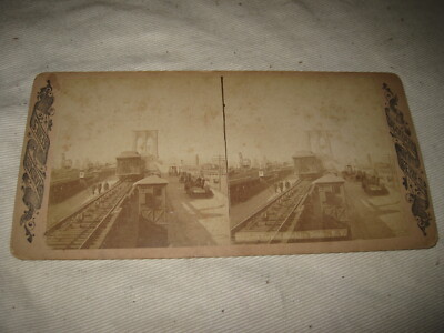 Standard Series Stereoview View of Brooklyn Bridge with Cable Cars Late 1890's