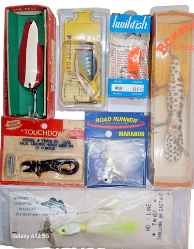XL Fred Arbogast Muskie Jitterbug Purple Blue Yellow Scale BUG EYE