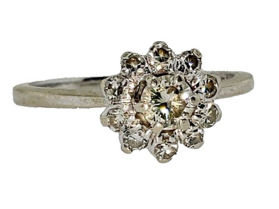 Vintage 14K Weißgold Diamant Cluster Cocktail Blume rechte Hand Ring 1/2 ctw Gr. 6