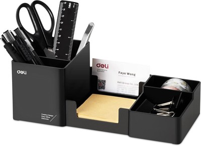 deli Desk Organizer, Plastic Desktop Organizer with Pencil Holder and Black 