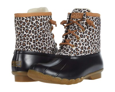 Sperry Women's Saltwater Animal Leopard Print Duck Boots Waterproof Rain  Size