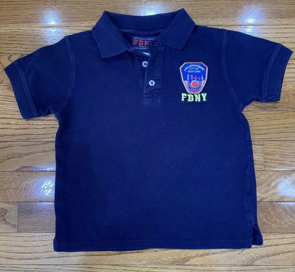 Boys Girls Unisex FDNY Patch Dark Blue Polo Shirt Size 6 8 small
