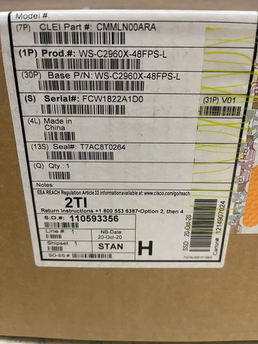 Cisco Catalyst 2960 (WS-C2960X-48FPS-L) 48 Ports Rack Mountable Switch - Picture 1 of 3