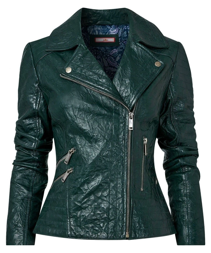 Joe Browns Women s Joe s Unique Biker Leather Jacket Green UK 8
