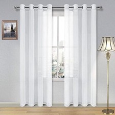 Sheer Curtains Linen Look Semi Transparent Voile Grommet Curtains 52x84 White
