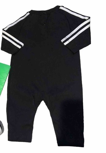 Adidas 3 Stripe Tricot Kid's Size 3 Month One Piece Casual Snap Black - Picture 2 of 3
