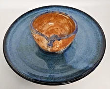 Hand Thrown Art Pottery Stoneware One- of-a-Kind Chip and Dip Bowl Signed