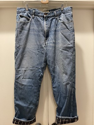 LL Bean Flannel Lined Jeans Mens Size 38x29 Light Wash Heavy