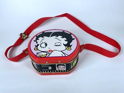 1998 King Features Syndicate ''Betty Boop'' Small Tin Storage Box w/ Pin & Strap