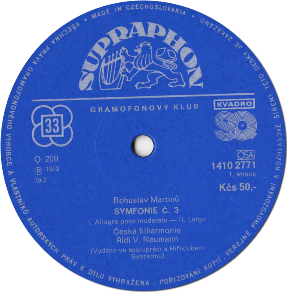 2LP MARTINU Symphonies 3, 4 & 5 NEUMANN Czech PO Supraphon 14102771 QUADRO NM- - Image 3 of 3