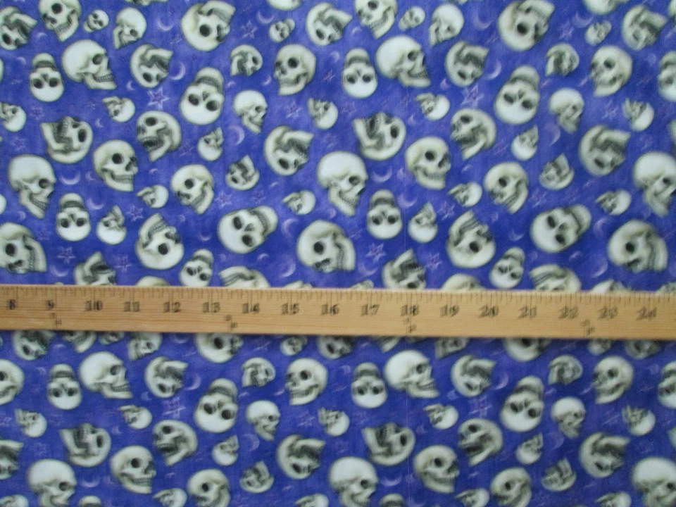 SKULL HEAD WICKED SKULLS STARS MOON PURPLE COTTON FABRIC FQ - Image 3 of 4