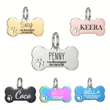 Personalized Bone Paw Print Dog Tag, Cat ID | 1-Yr Guarantee | Engraved Pet Tag