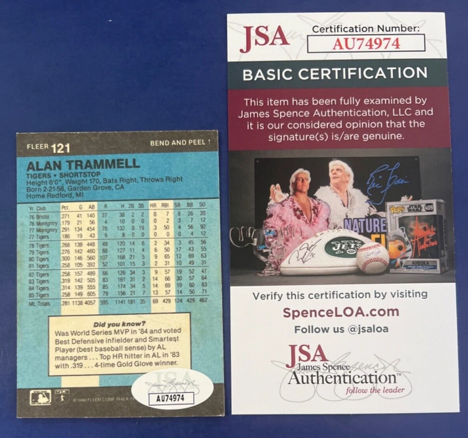 1986 Fleer Sticker Alan Trammell #121 Signed Baseball Card JSA COA AU74974 - Image 2 of 2