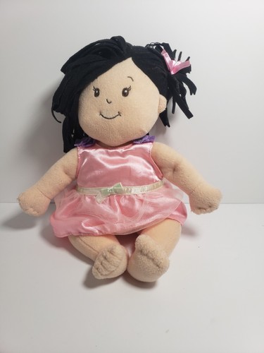 Wee Baby 12” Plush Doll Manhattan Toy Co. Black Hair Pink Dress - Picture 7 of 11