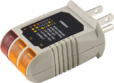 Receptacle Tester, Standard 3-Wire, Circuit Analyzer, 110-125 VAC, 6 Visual LED 
